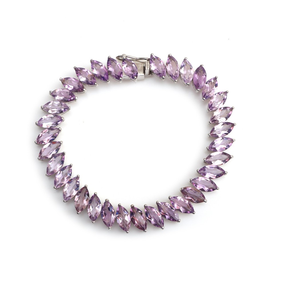 10x5mm Marquise Cut Natural Amethyst Tennis Bracelet in 925 Sterling Silver