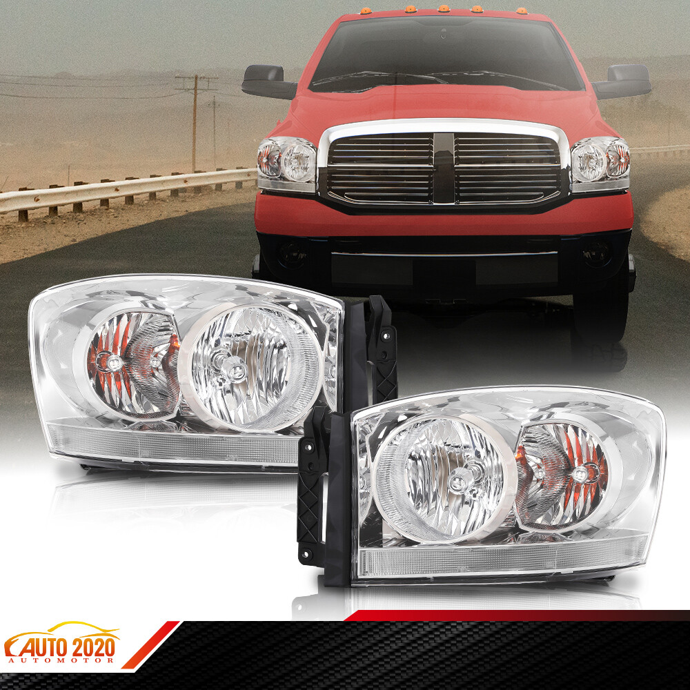 LH & RH Fit For Dodge Ram 1500 2500 3500 w/ Chrome Bezel 2006-2009 Headlights