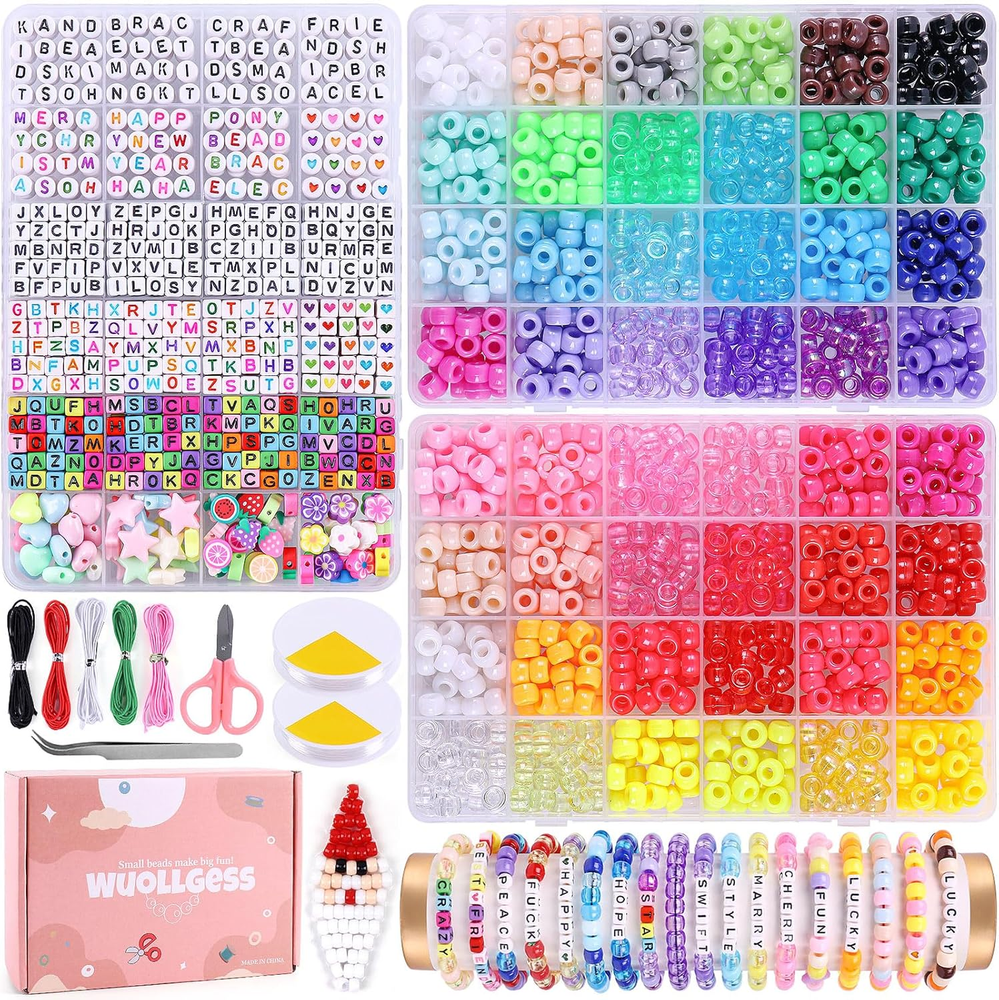 3000 Pcs 48-Color Pony Beads for Bracelet Making Kit with 3 Rainbow Kandi Bead Boxes