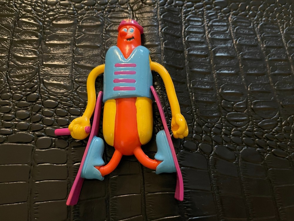 VINTAGE advertising NOS PVC FIGURE #O-5 HOT DOG GUY on SKIIS