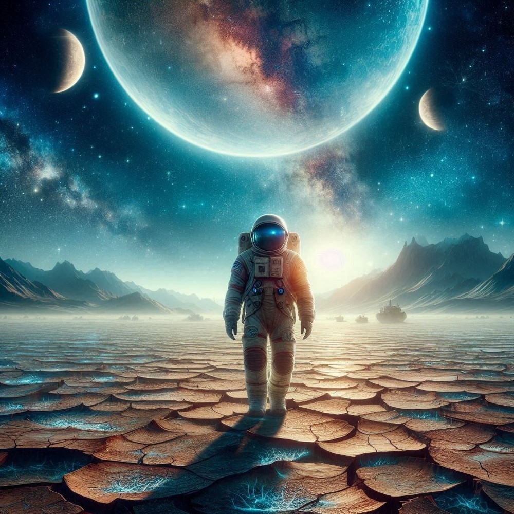AI Space Art Wallpaper - Astronaut Floating Among Stars