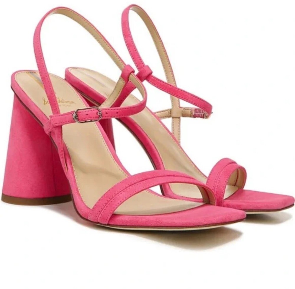 Sam Edelman Size 9 Pink Suede Slingback Block Heel Sandals Bright Preppy