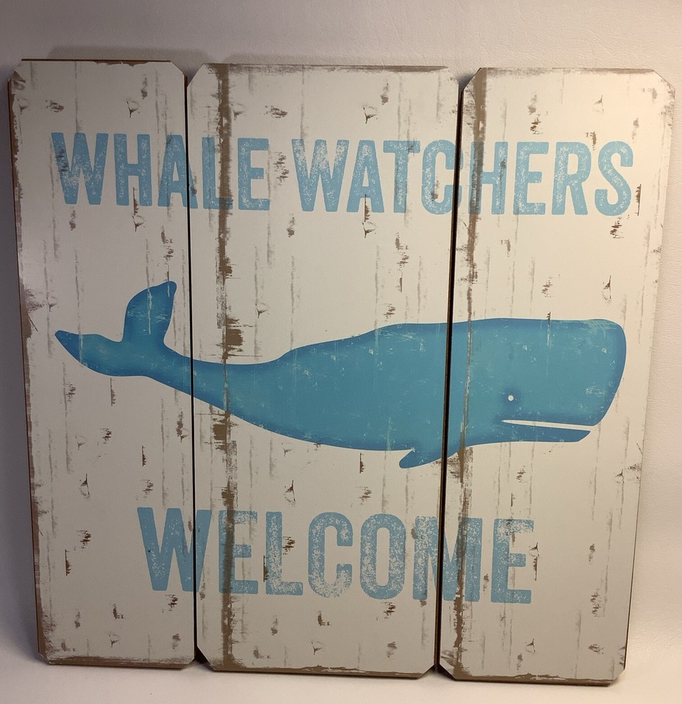 Whale Watchers Welcome Wooden Sign - Coastal Nautical Decor - 14” x 13.75”