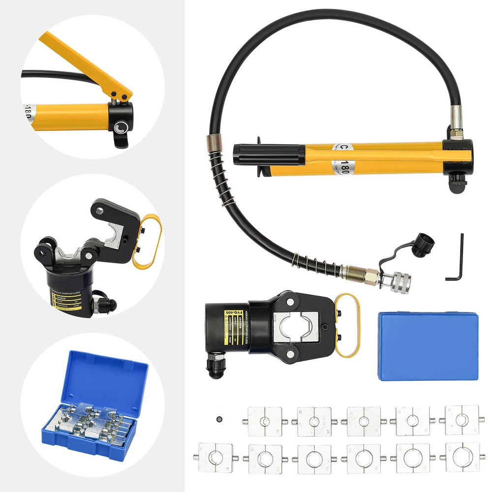 20 Ton Hydraulic Crimper Crimping Tool Cable Wire Hose Lug Terminal+12 Dies Set