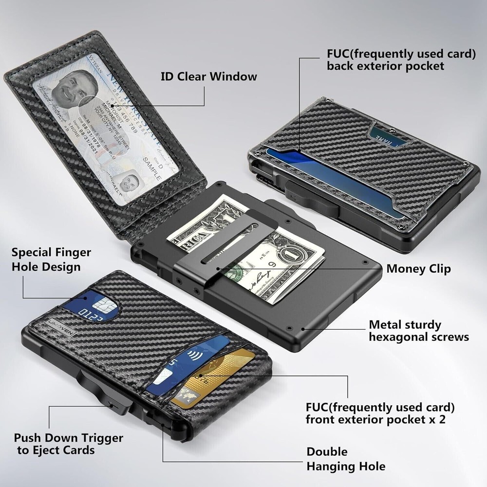 Men Wallet Card Holder Money Clip RFID Bifold Pop Up Slim Minimalist Wallet