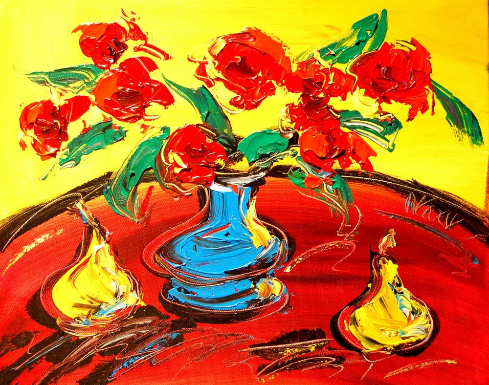 FLOWERS PEARS ART by  Mark Kazav  Large Abstract Modern Original Oil PainTRB