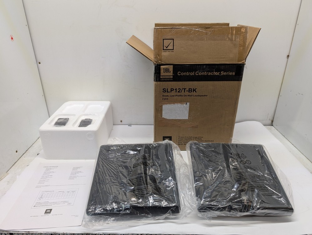 Pair JBL SLP12/T-BK Low Profile On-Wall Mount Speakers 70v/100v/8Ohm *OPEN BOX*