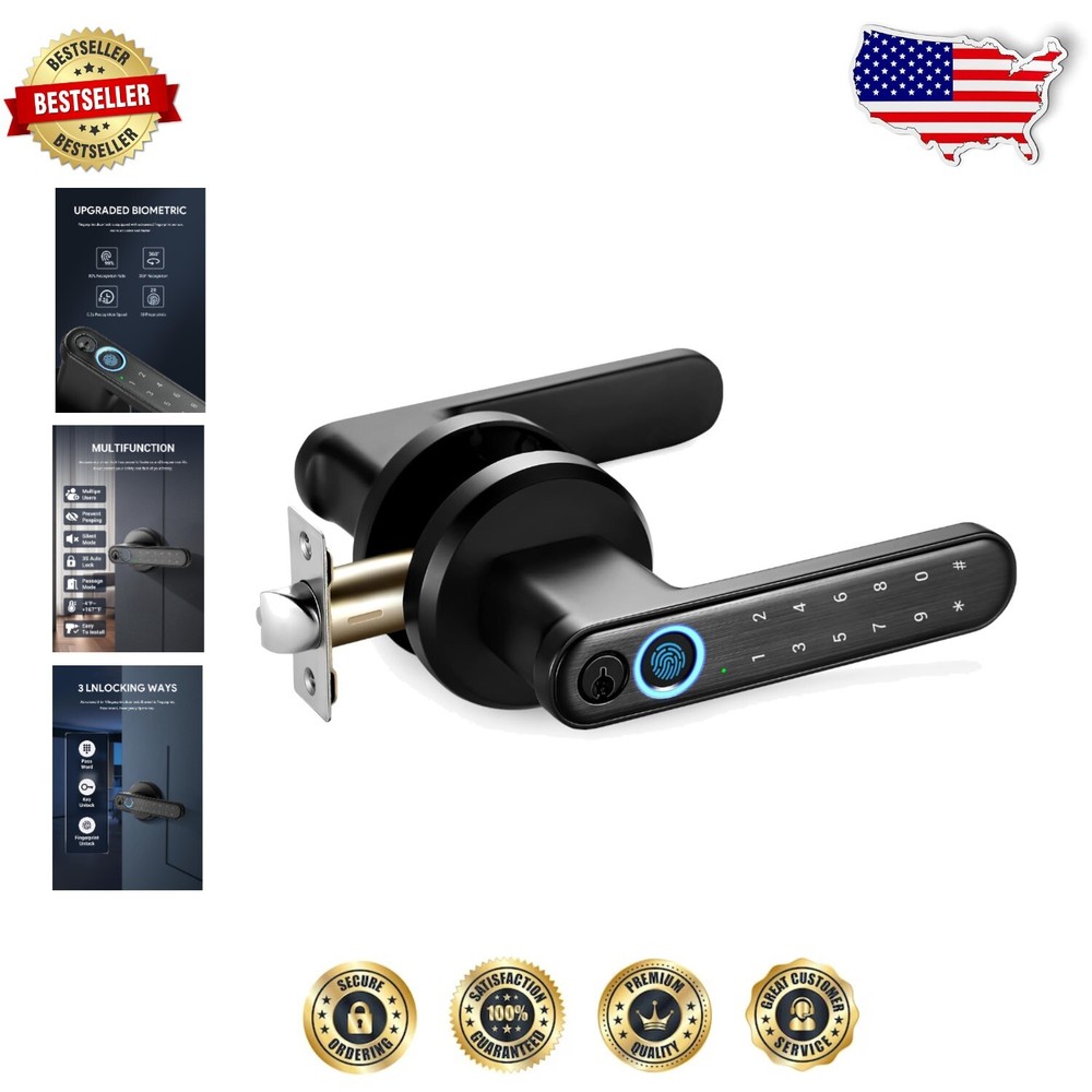 Smart Keyless Fingerprint Door Lock with Keypad & Handle in Matte Black