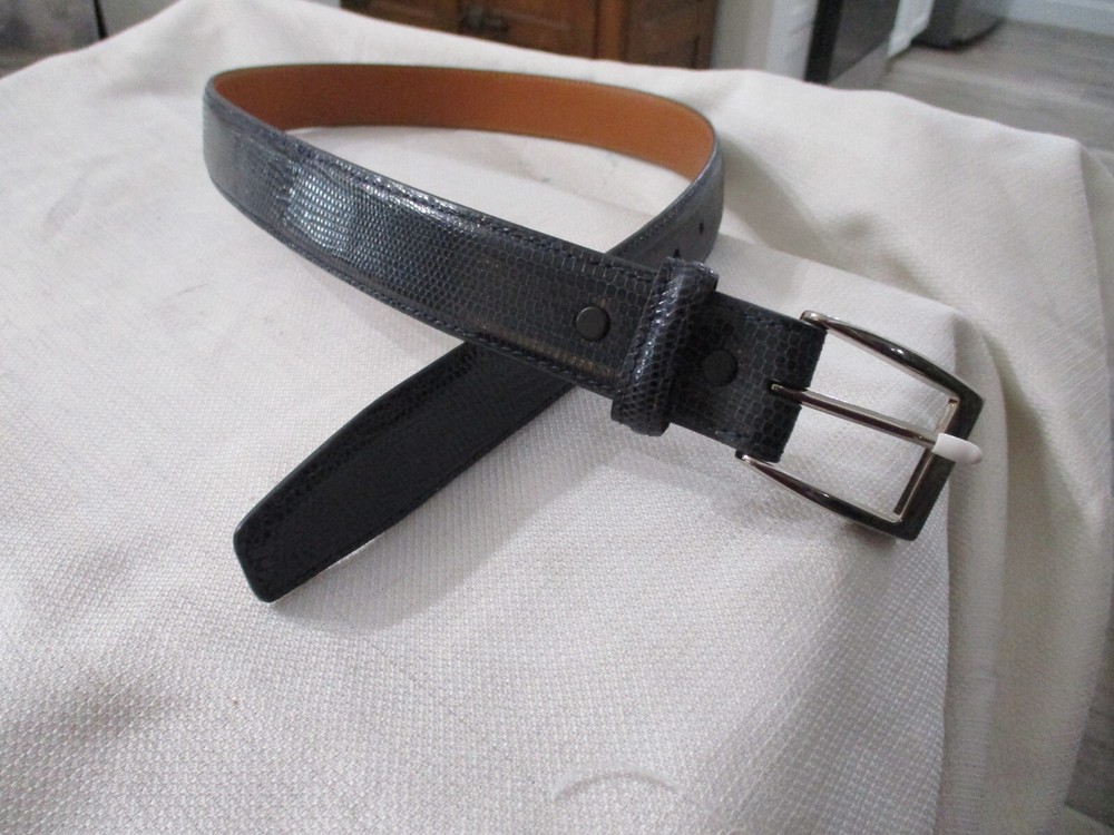 Bryant Park belt genuine exotic lizard belt navy blue nickel buckle 32 made usa