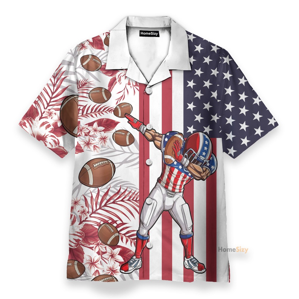 Football 4th July America Independence Day America Flag Pattern   Hawaiian Shirt