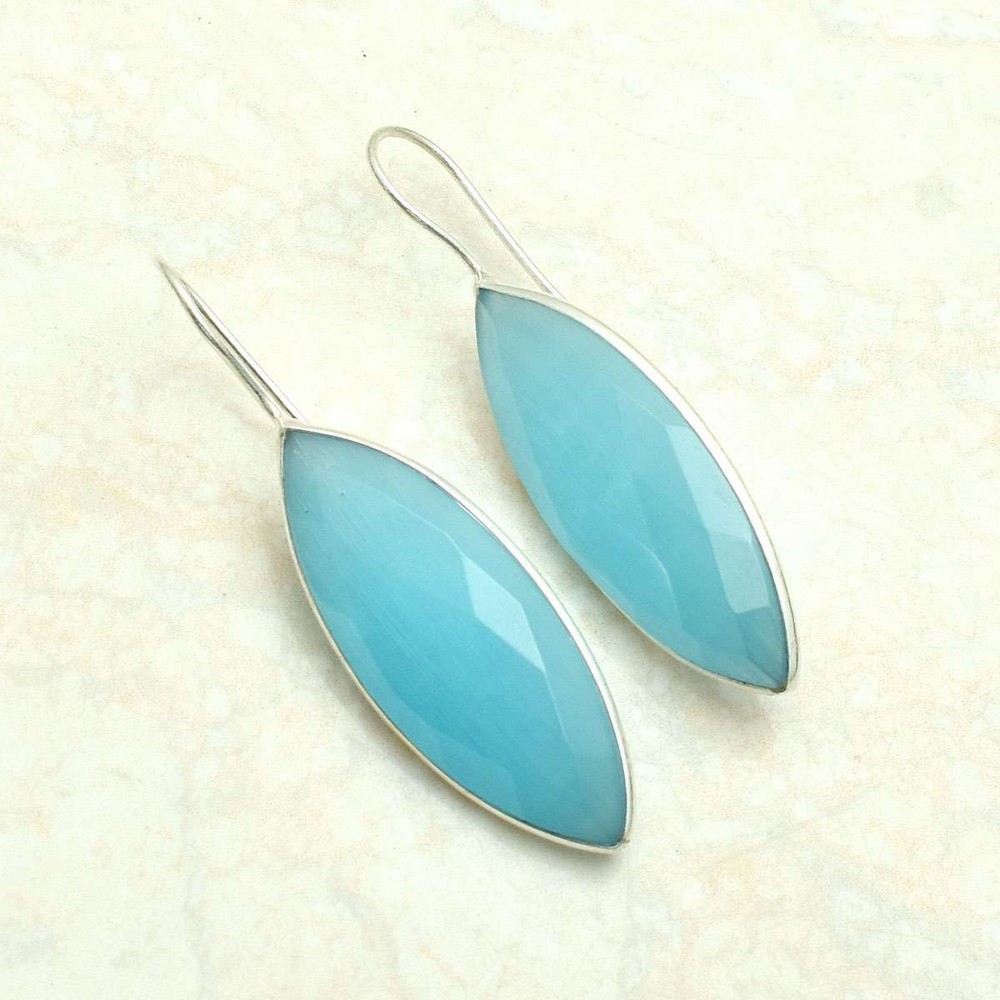 Cat Eye Gemstone Handmade Drop Dangle Earrings Jewelry Gift 1.96