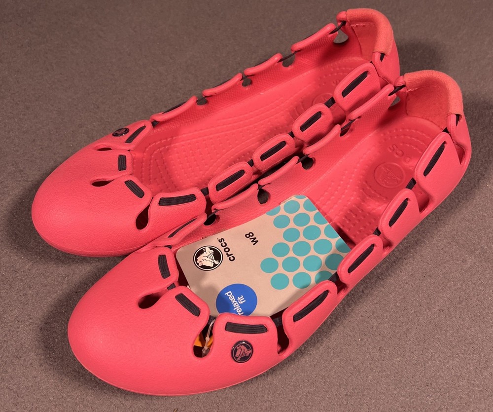 Crocs Springi Ballet Flats Womens Size W8 Pink Black Travel Lightweight Rubber