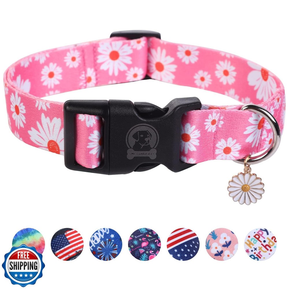 MR CHUBBYFACE Adjustable Floral Daisy Dog Collar for Spring Soft Comfort Pet Fashion