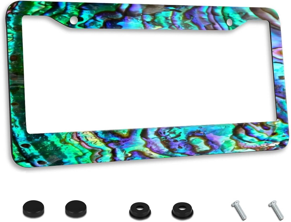 Custom Stainless Steel Abalone Personalized License Plate Frame One Size-image