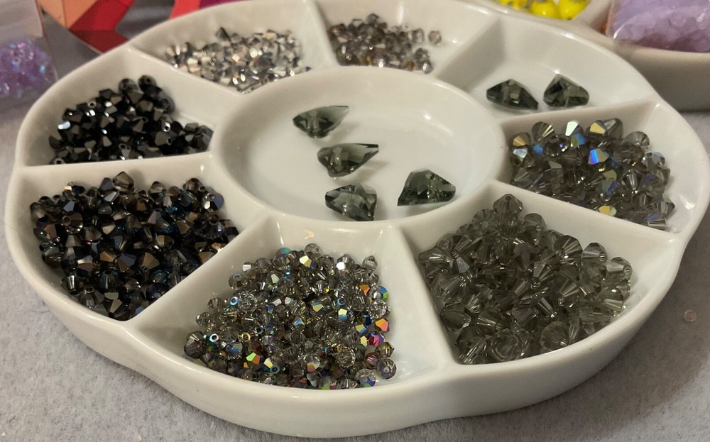 Swarovski 5301 Bicone Beads in Black Diamond Hearts Design