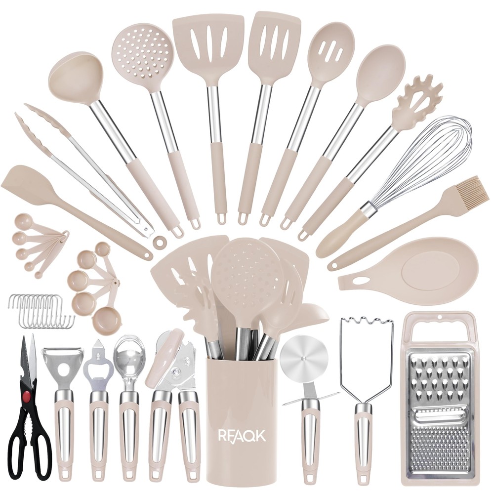 Silicone Kitchen Utensils Set With Holder, 40PCs Heat Resistant Cooking Set f...