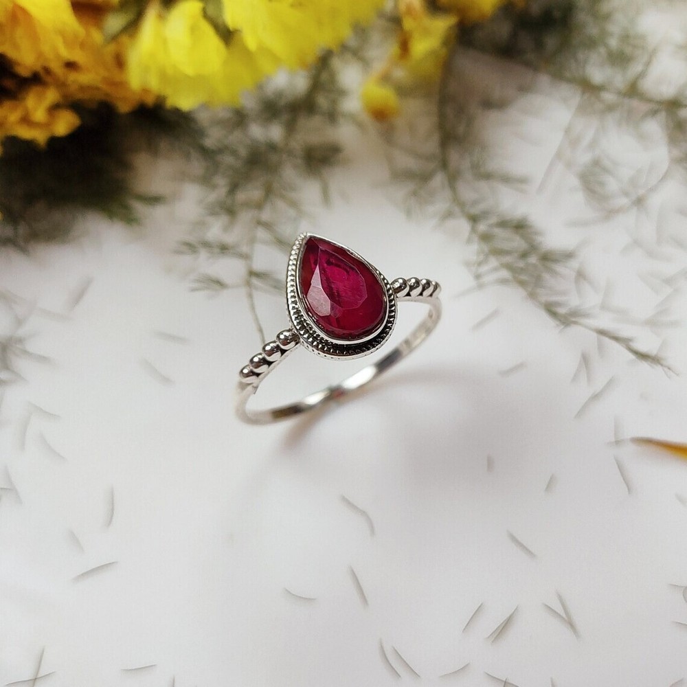 Handmade 925 Sterling Silver Ruby Ring Perfect Birthday Gift Fine Jewelry