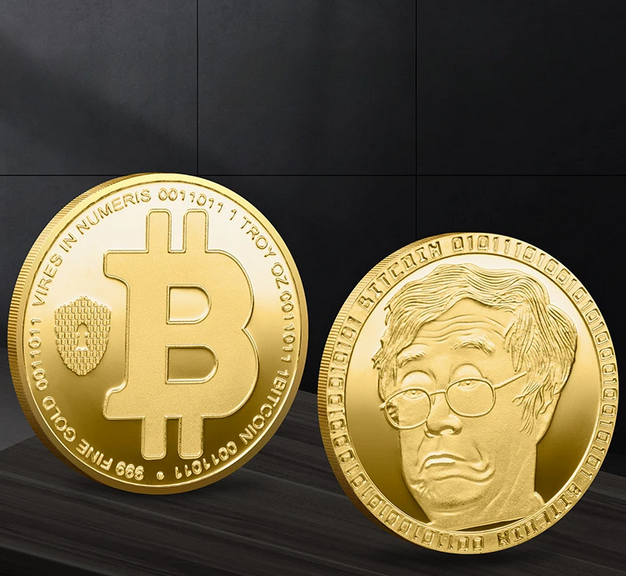 Gold Plated Satoshi Nakamoto Pattern Bitcoin Cryptocurrency Collectible Coin-image