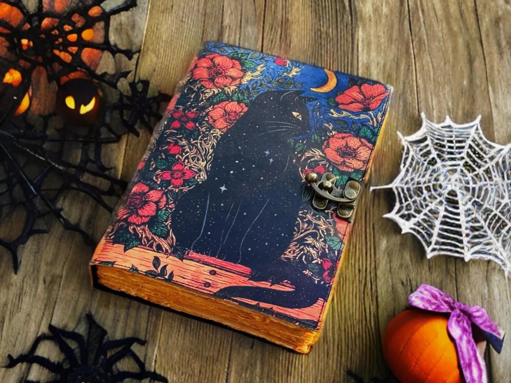 Celtic Cat Grimoire Leather Spell Book for Witches Wiccan