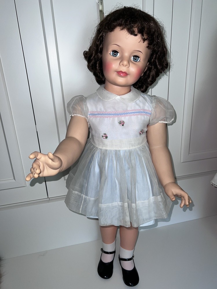 1959 Ideal Patti Playpal Doll Brunet Curly W/ Flanged Legs Original Clean Dress-image