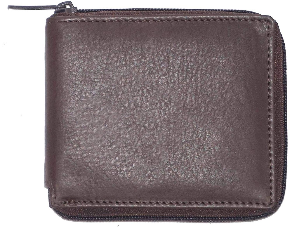 RFID-Blocking Men's Leather Zip-Around Bifold Wallet with Multi-Card Holder