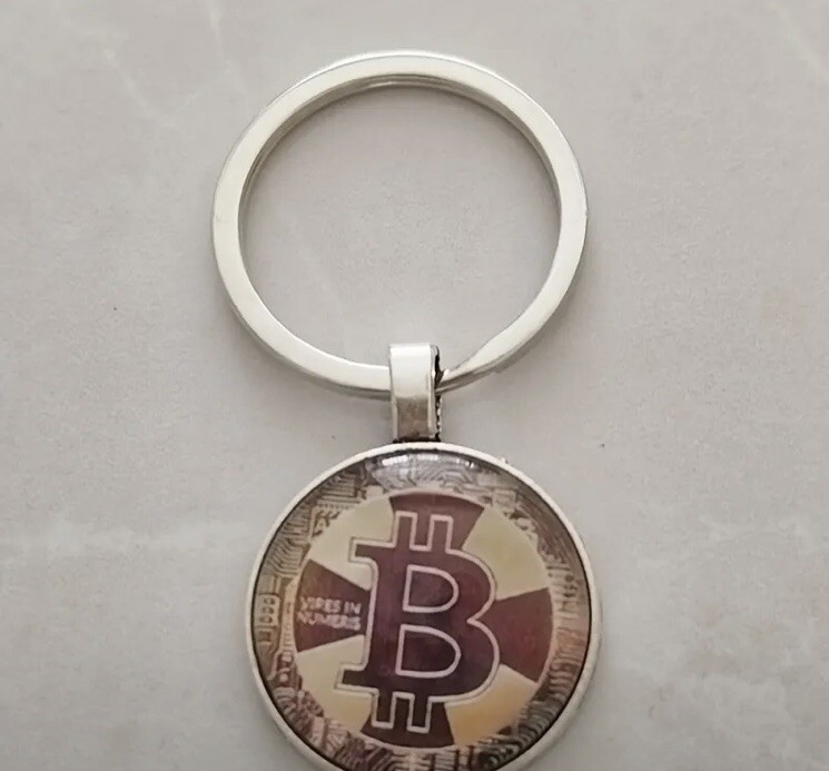 BITCOIN Coin BTC Keychain Cryptocurrency Keyring Key Fob Pendant GOLD SILVER-image