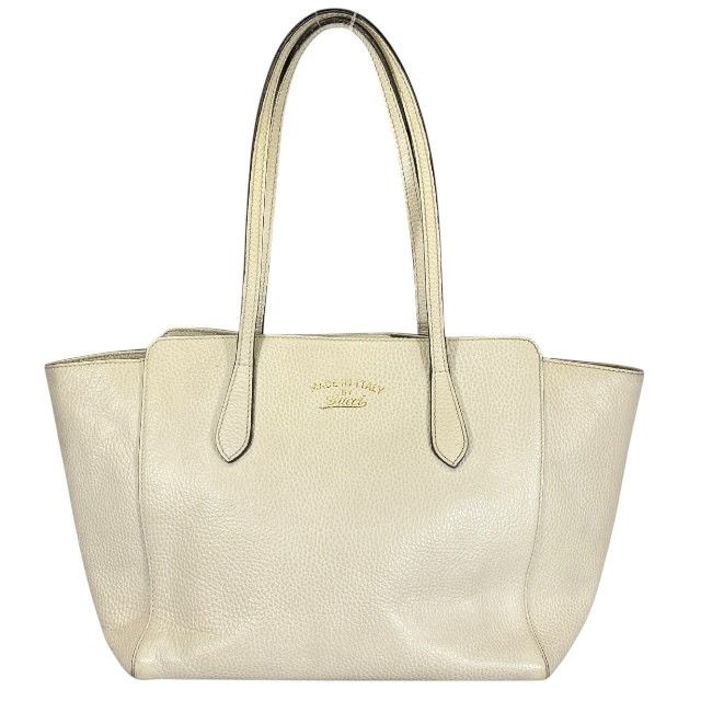 GUCCI Leather Swing Tote Bag with Logo in White 354408 473846