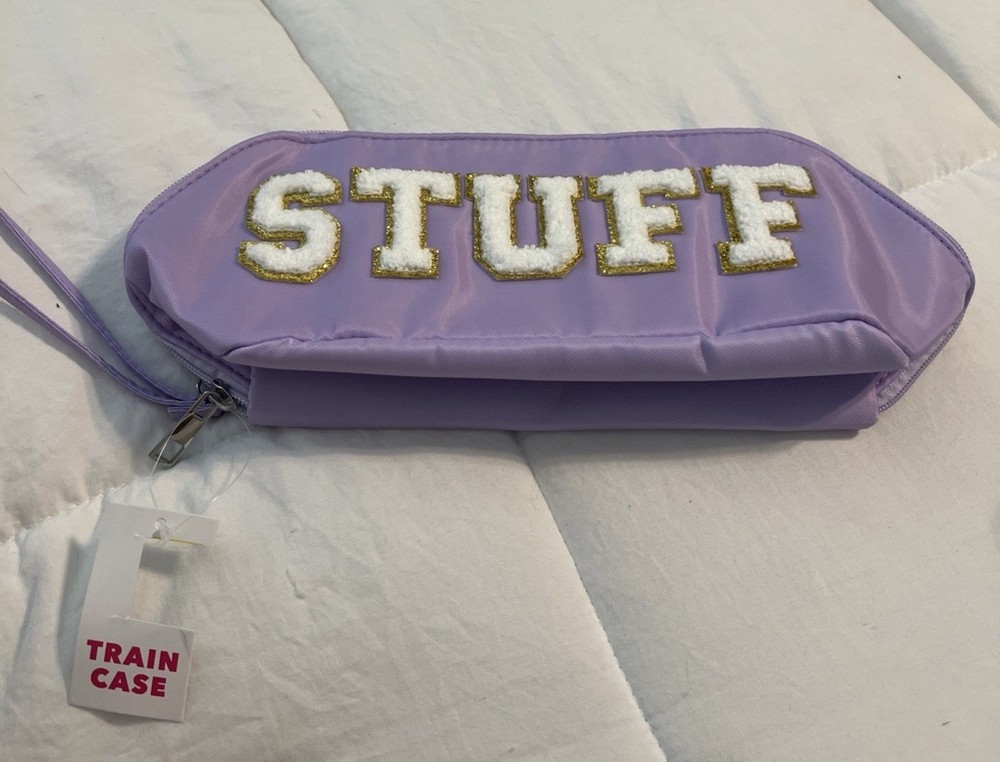 Nylon Lavender “Stuff” Letter Makeup Bag New With Tags