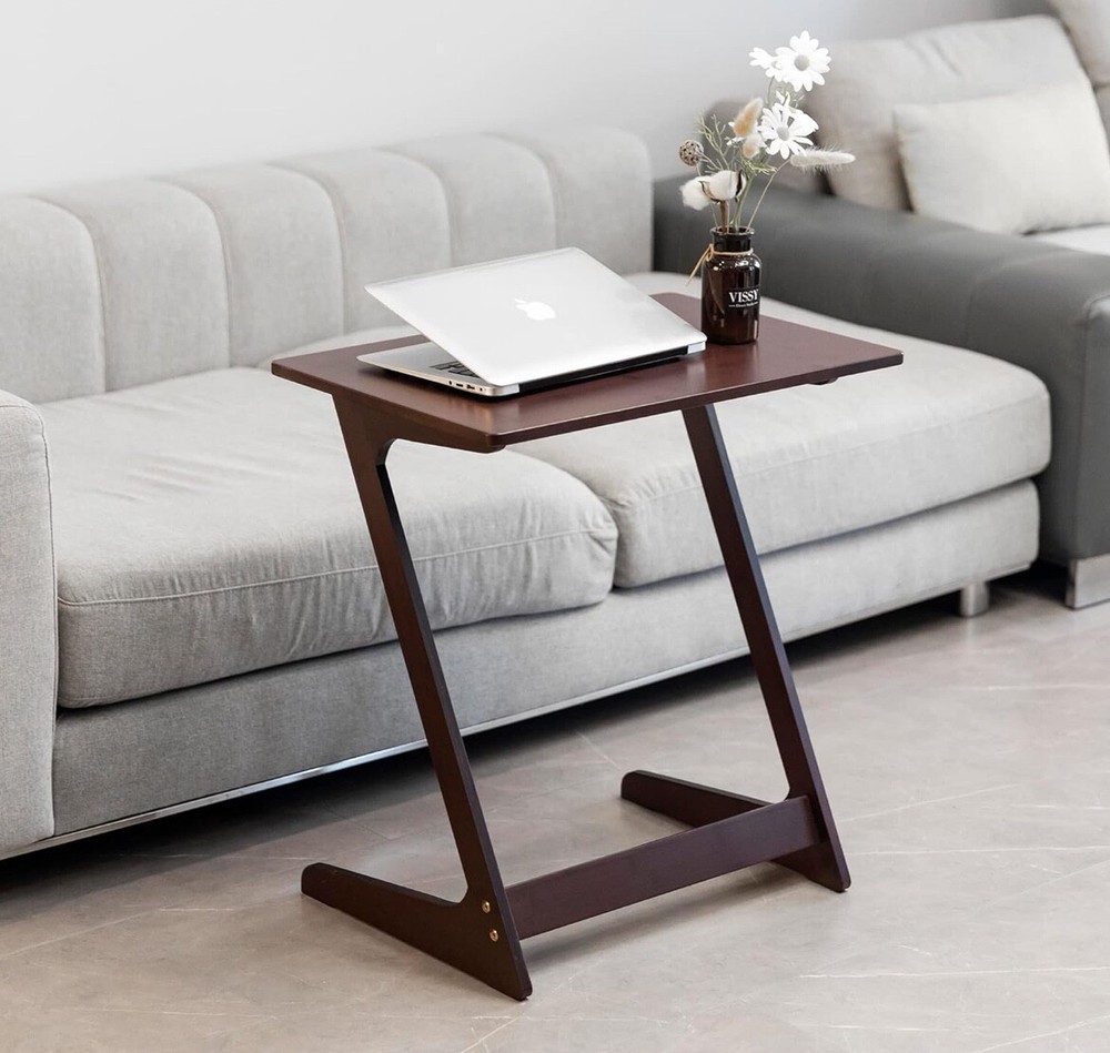 Zoopolyn Tv Tray Table Bamboo Tv Dinner Table Z Shaped end Table for Sofa Couch