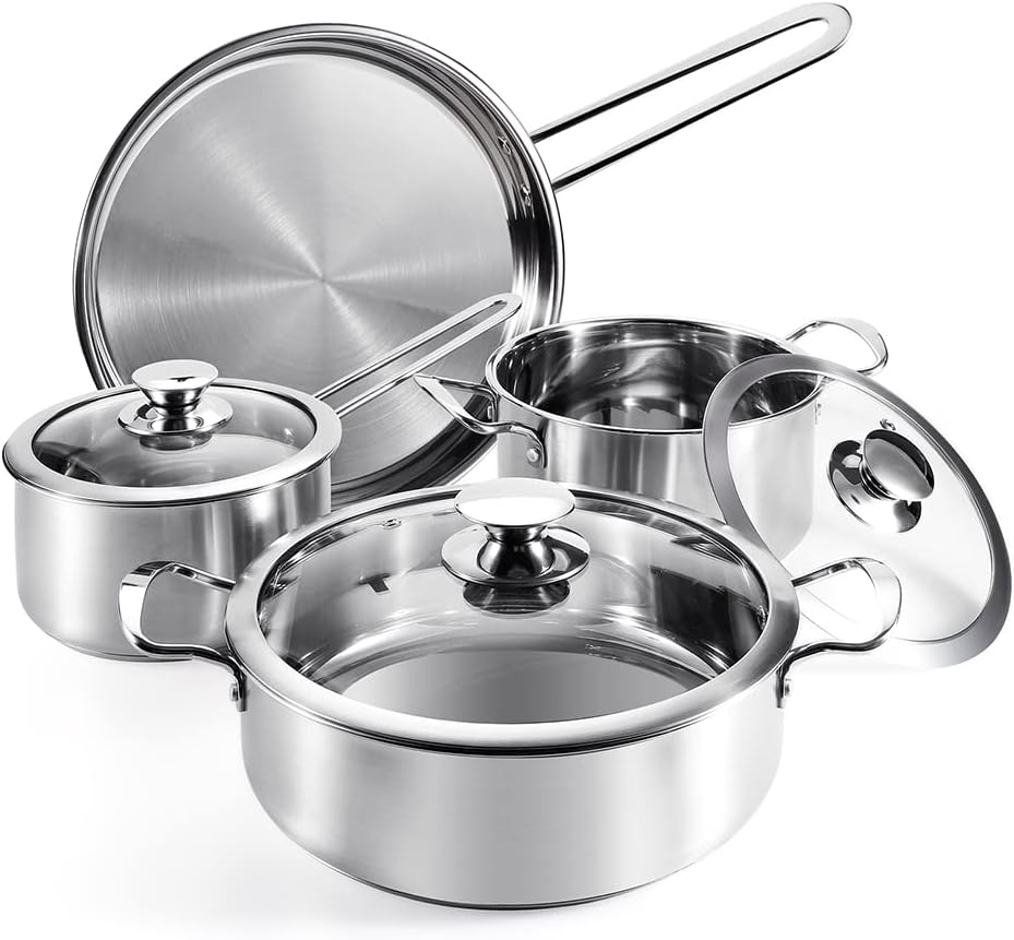 Stainless Steel Cookware Set 7 Piece Nonstick Kitchen Induction Cookware Silver