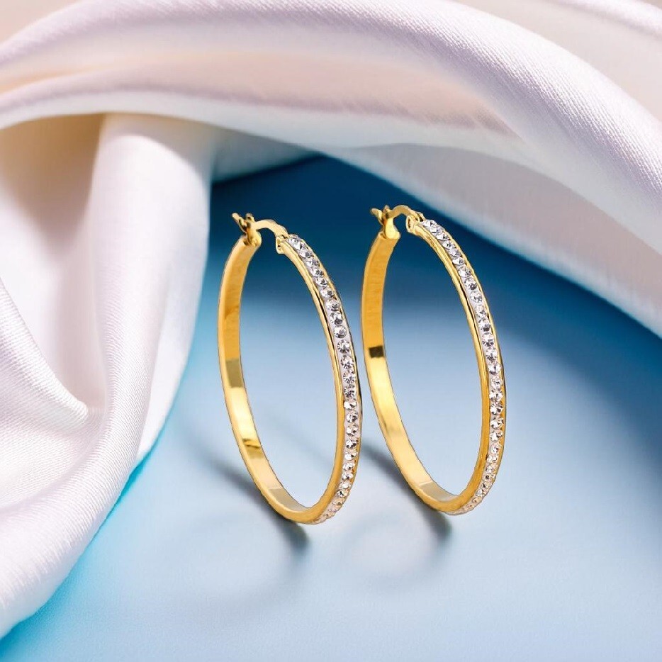 Sparkling Cubic Zirconia Hoop Earrings in 30mm, 40mm, 50mm Sizes