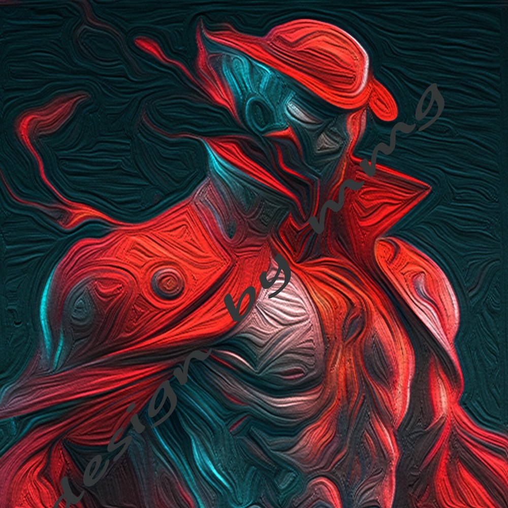 Futuristic Strong Man in Red Hat Digital Wallpaper Art-image