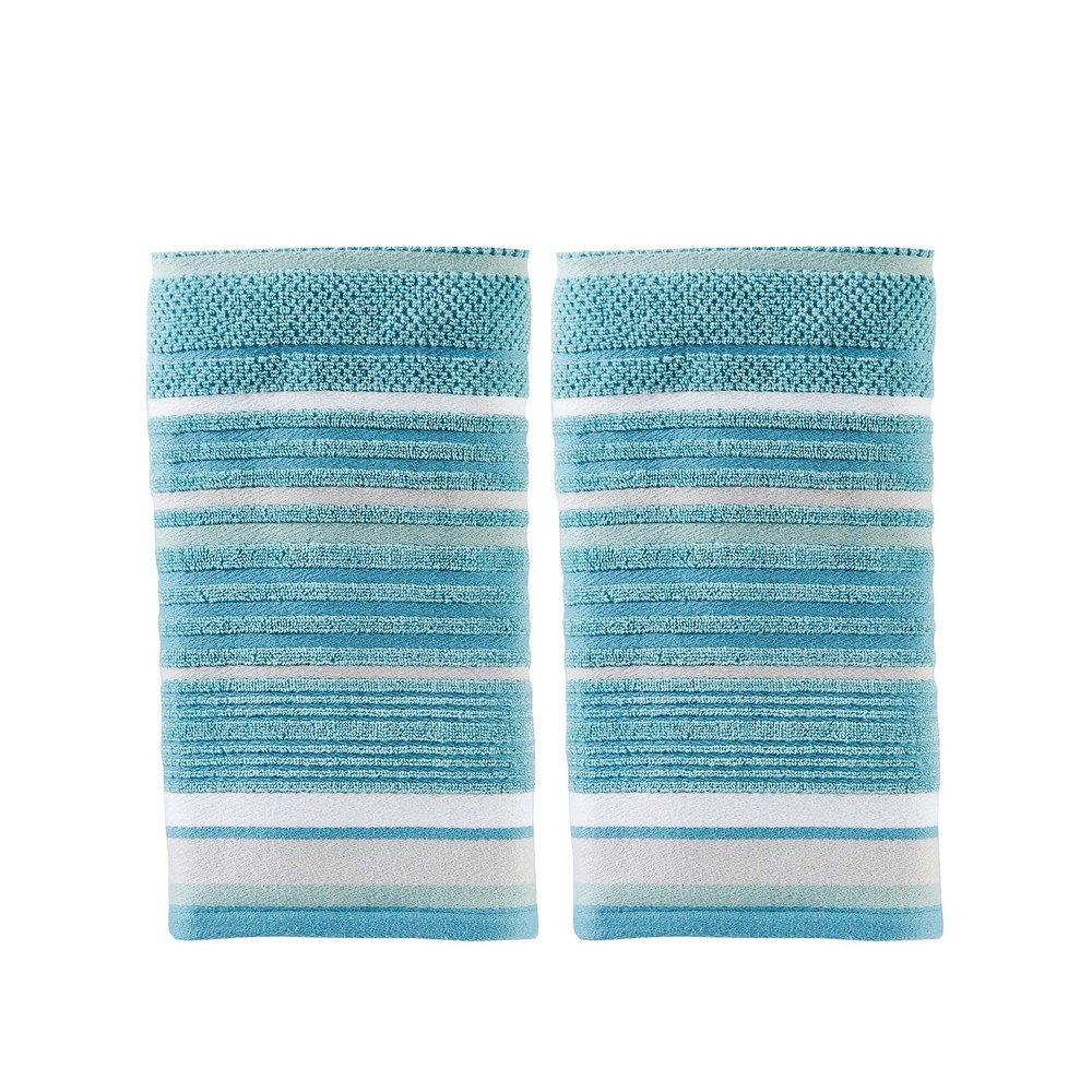 Seabrook 2-Piece Teal Stripe Hand Towel Set