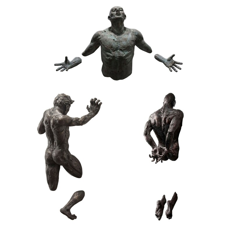 3D Through Wall Figure Sculpture Resin Abstract Electroplating Decor