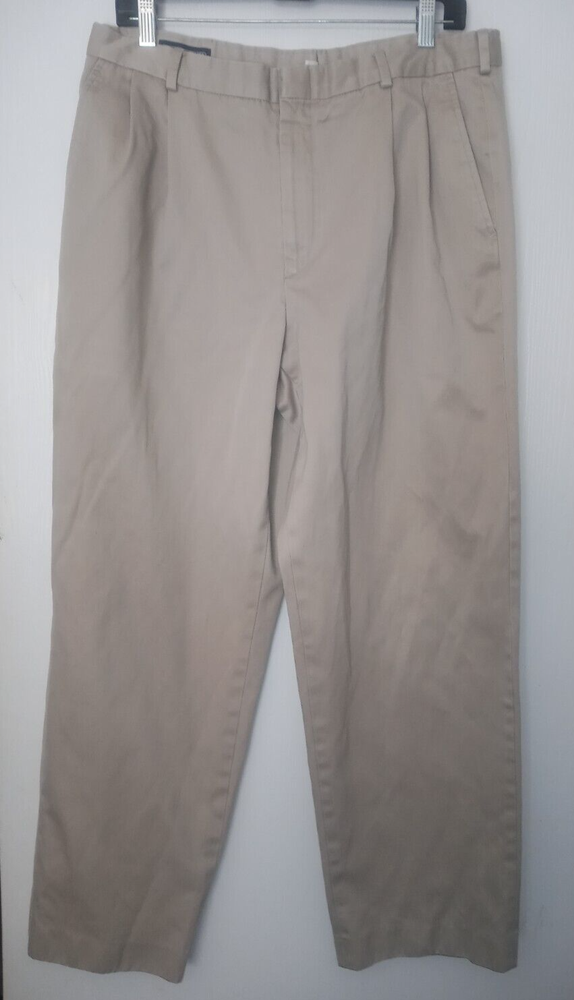 Lands End Mens No Iron Pleated Twill Pants 35x29 Tan 426830