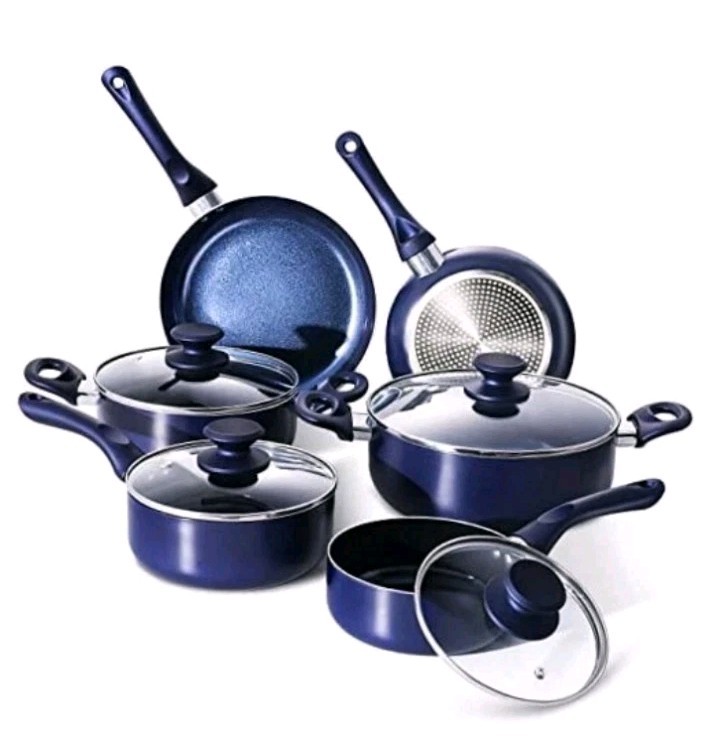 Pots and Pans Set,Aluminum Cookware Set, Nonstick Ceramic Coating, 10pcs Blue