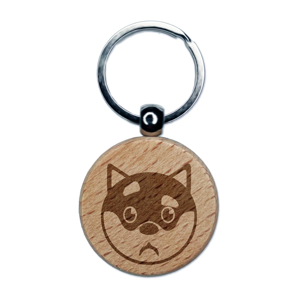 Husky dog curious face engraved wooden round keychain charm