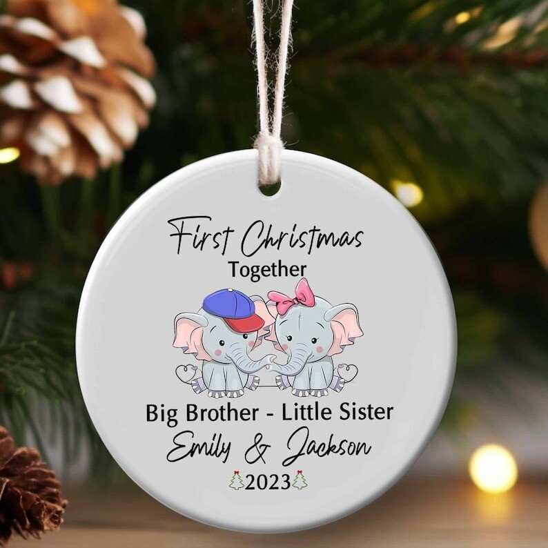 Big Brother- Little Sister Christmas Ornament, First Christmas for Little Sis...