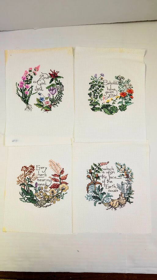 Counted Cross Stitch Complete, Unframed Herb Vegetable Flower Garden Religious