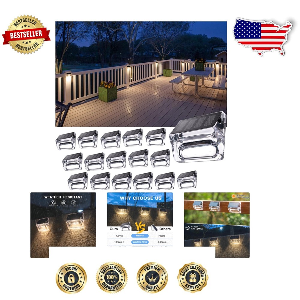 16-Pack Waterproof Solar Lights for Deck & Garden Illumination  