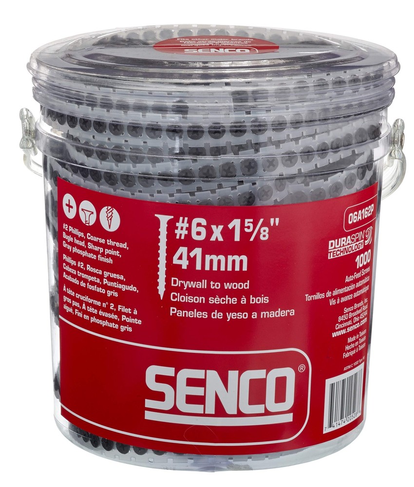 Senco 06A162P Duraspin 6x1-5/8 Drywall to Wood Collated Screws 1000pc Box