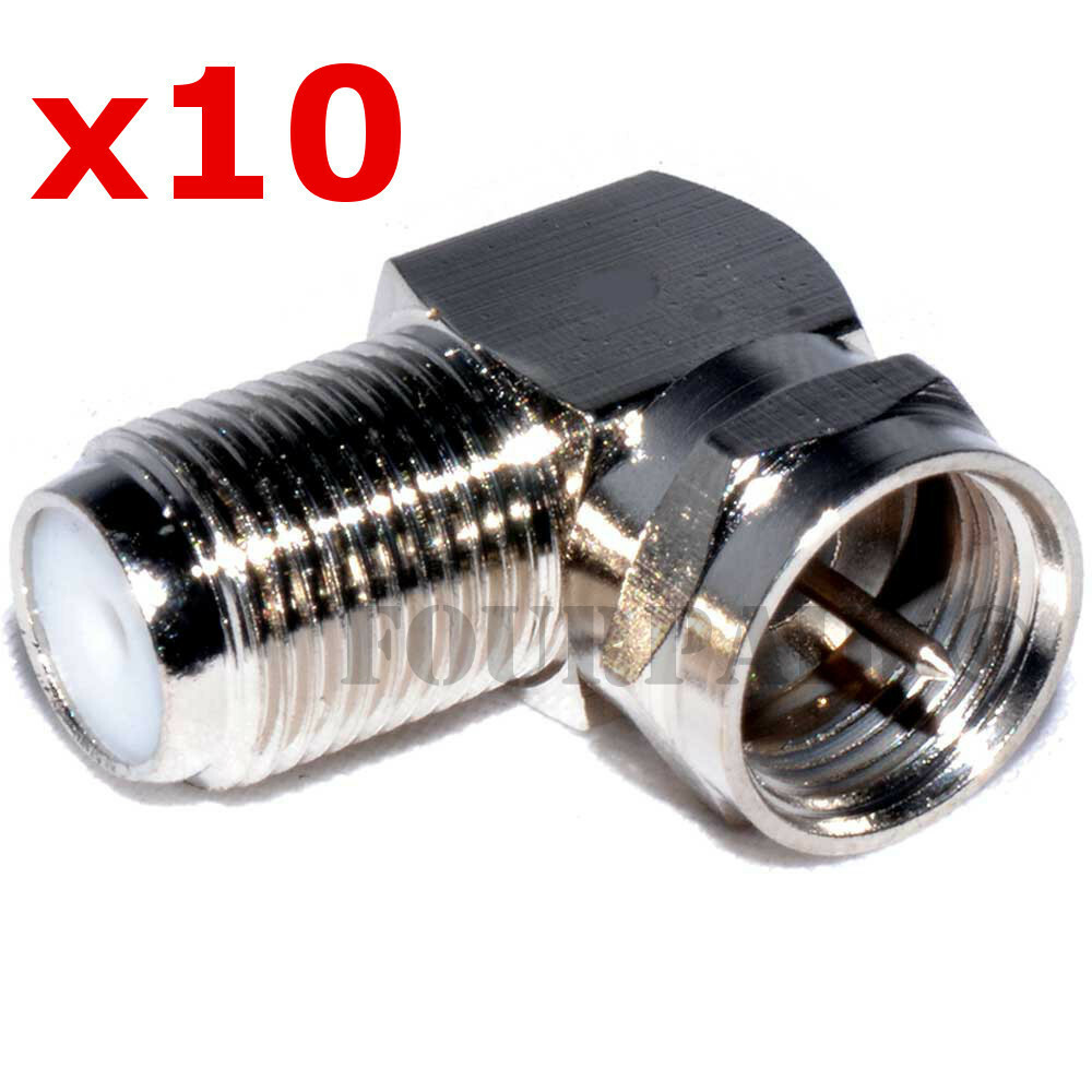 10 Pack Lot - F Type Right Angle 90 Degree M/F Coax Cable TV Adapter Connector