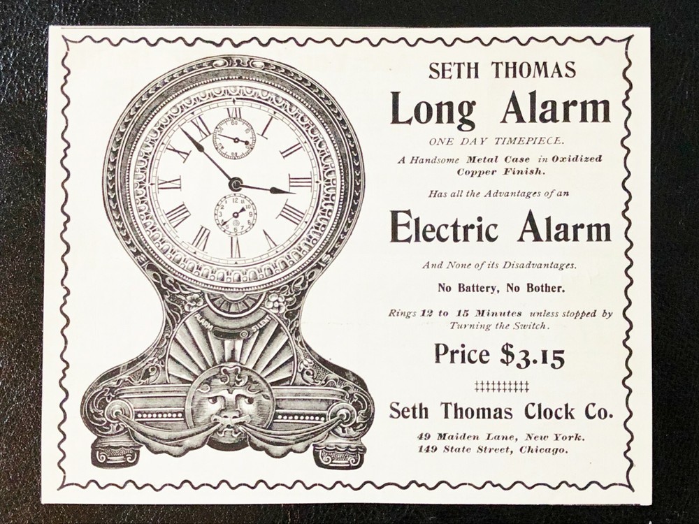 Antique1895 SETH THOMAS Desk Clock Vtg Print Ad~Long Alarm One Day Timepiece Pic