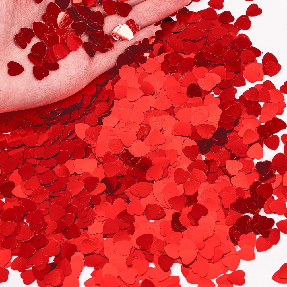1500pcs/50g Valentines Day Hearts Confetti Decorations, Red Metallic Foil