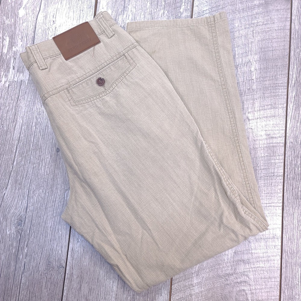 Fred Perry Mens Beige Linen Chino Pants 34x30 Straight Leg Casual Workwear