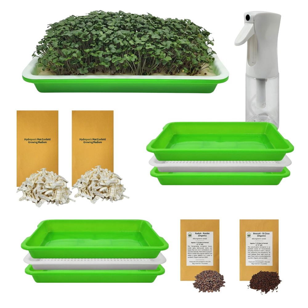 Complete Home Microgreens Kit - Indoor Garden System - Includes 2 Sets of Reu...