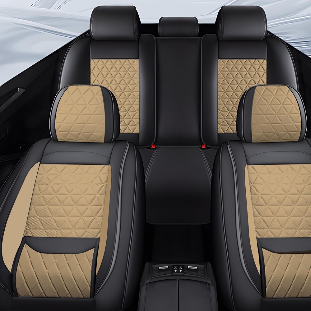Universal Car Seat Cover Full Set Leather 5-Seats Front Rear Protector -3 colour