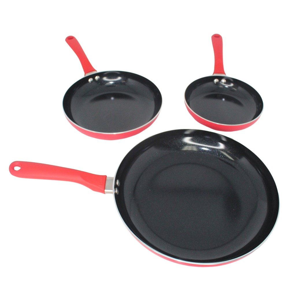 Ceramic Nonstick Cookware Set 3-Piece with Stay-Cool Handles 7in 9in 11in Pans