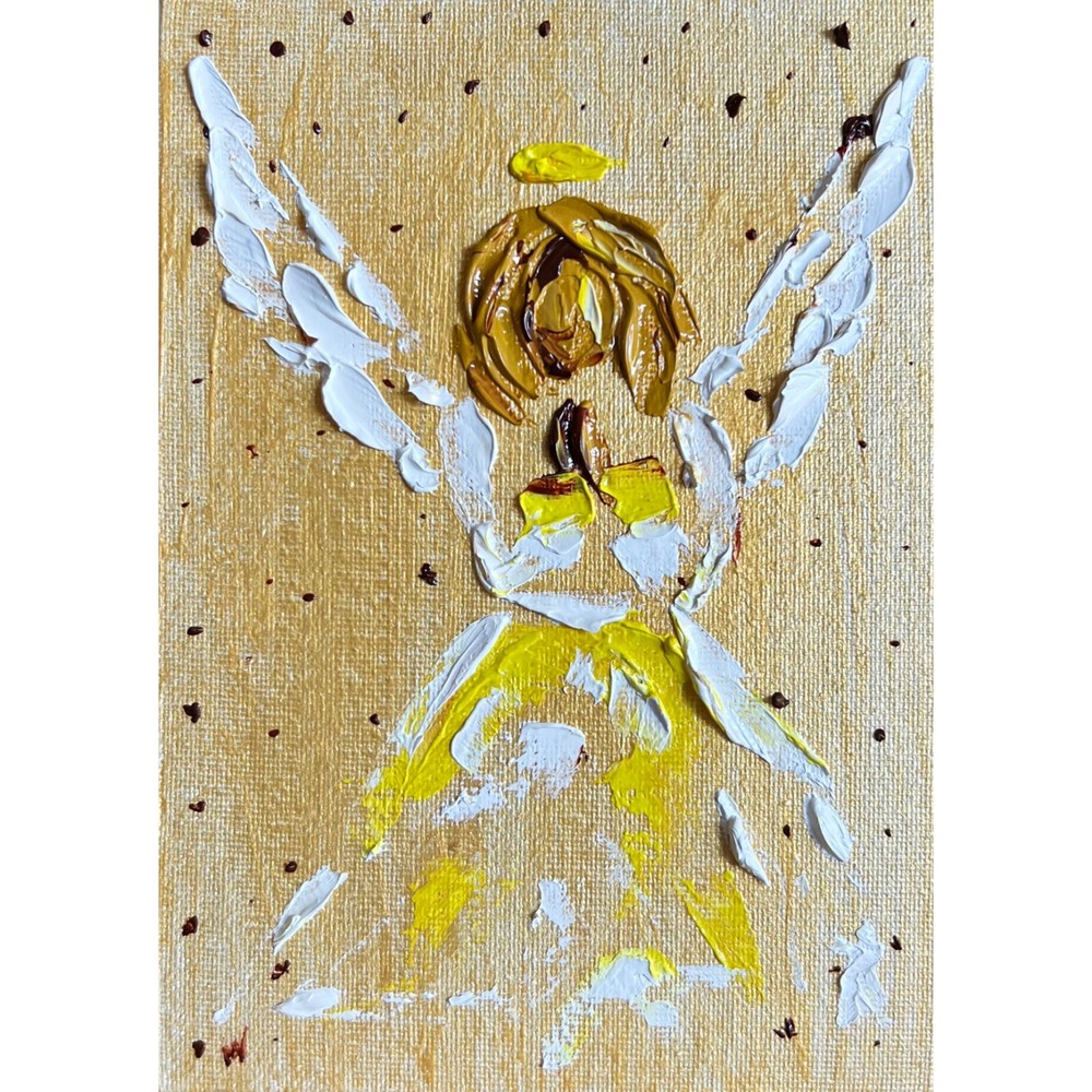 Angel Painting Vibrant Religious Artwork Guardian Angel Art Gold Oil Artwork