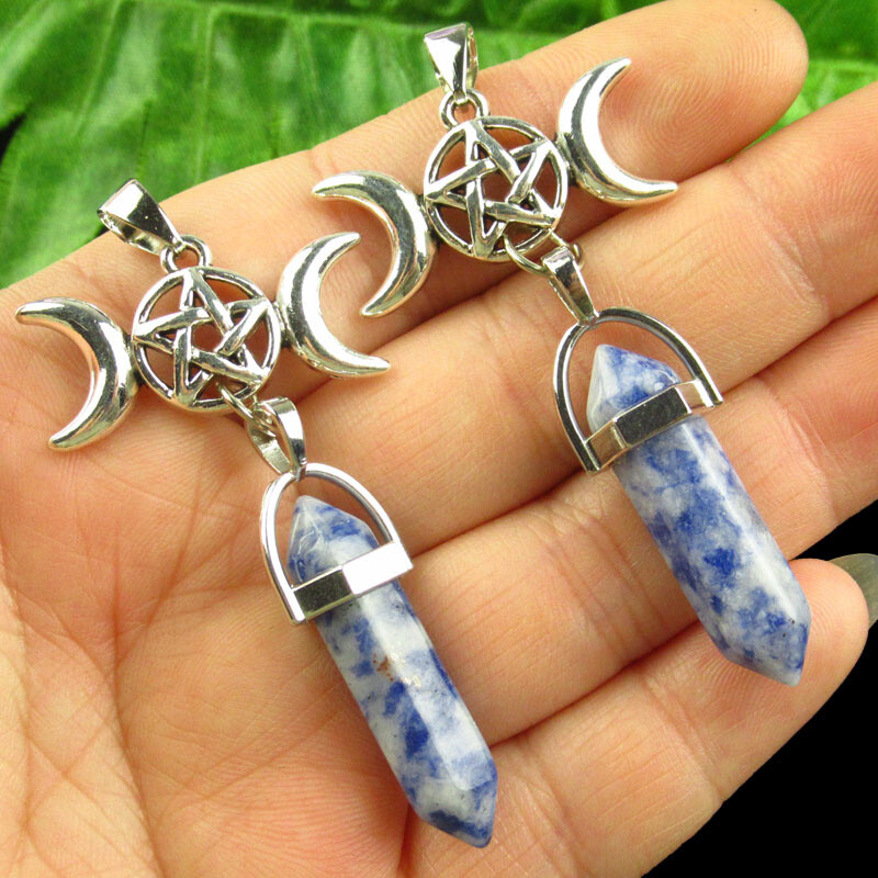 2pcs Sodalite Gems Moon Star Pendants Chakra Reiki Healing Amulet K88245
